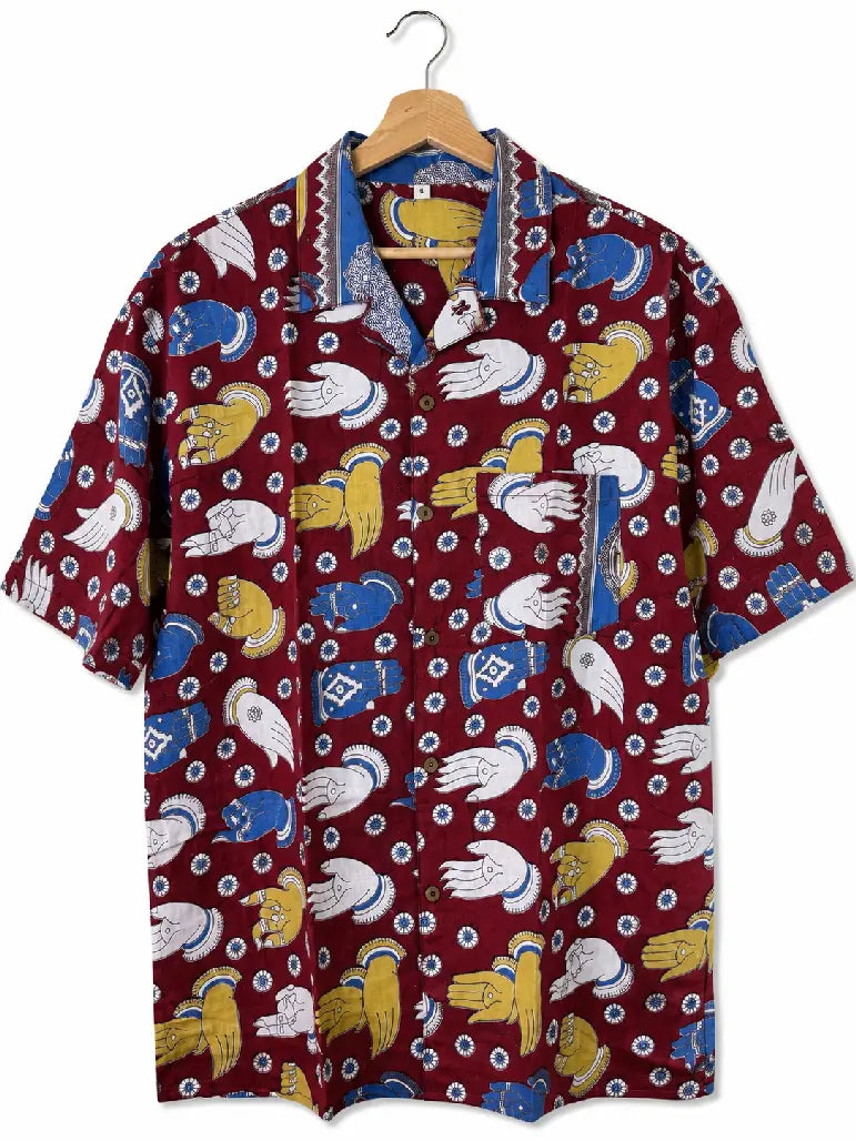 Camicia Sari Block Print Bordeaux Mani Mudra Unisex - Taglia L CAMICIE PARTICOLARI