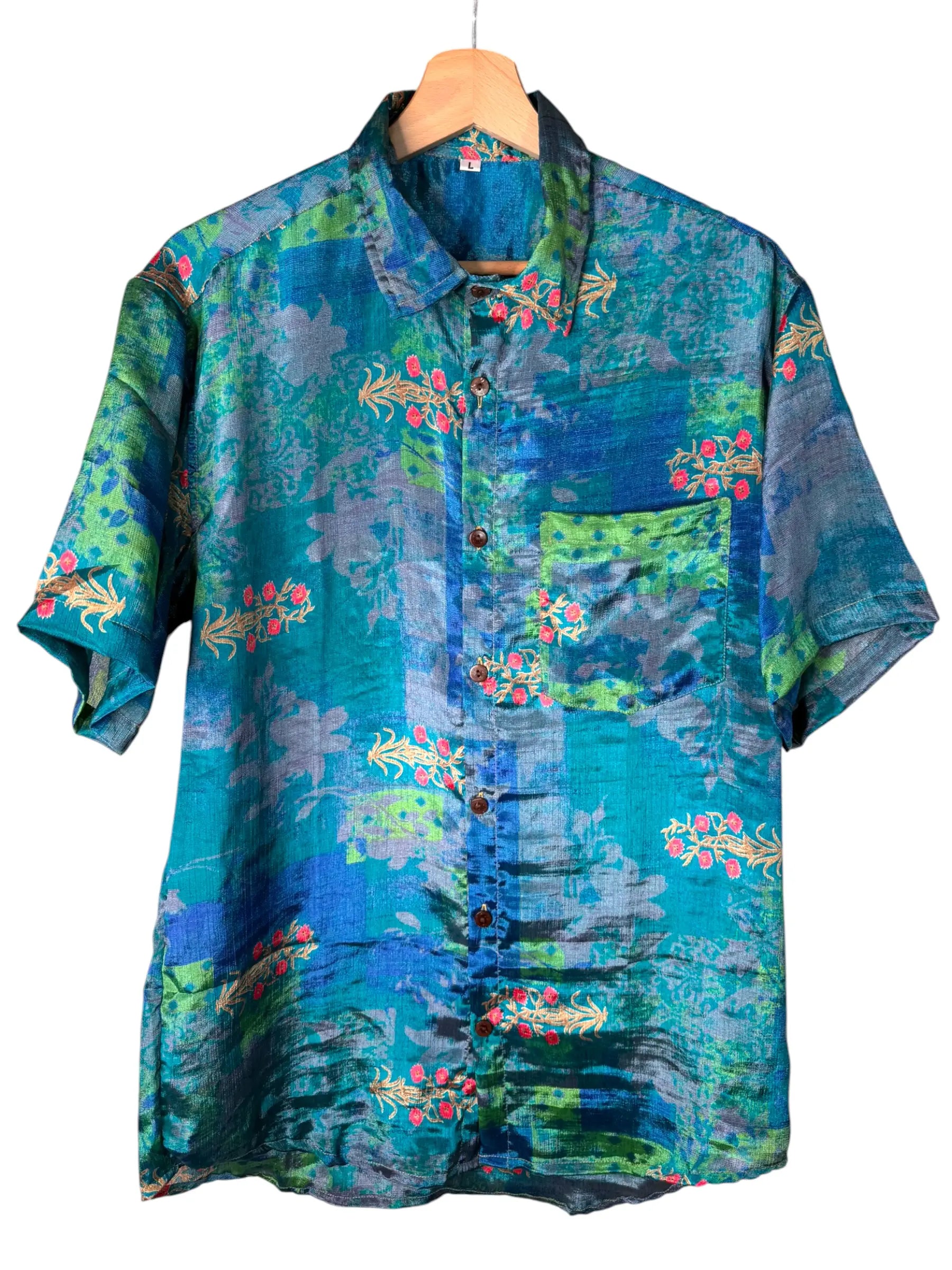 Camicia Particolare Blu e Verde - Sari - Taglia L