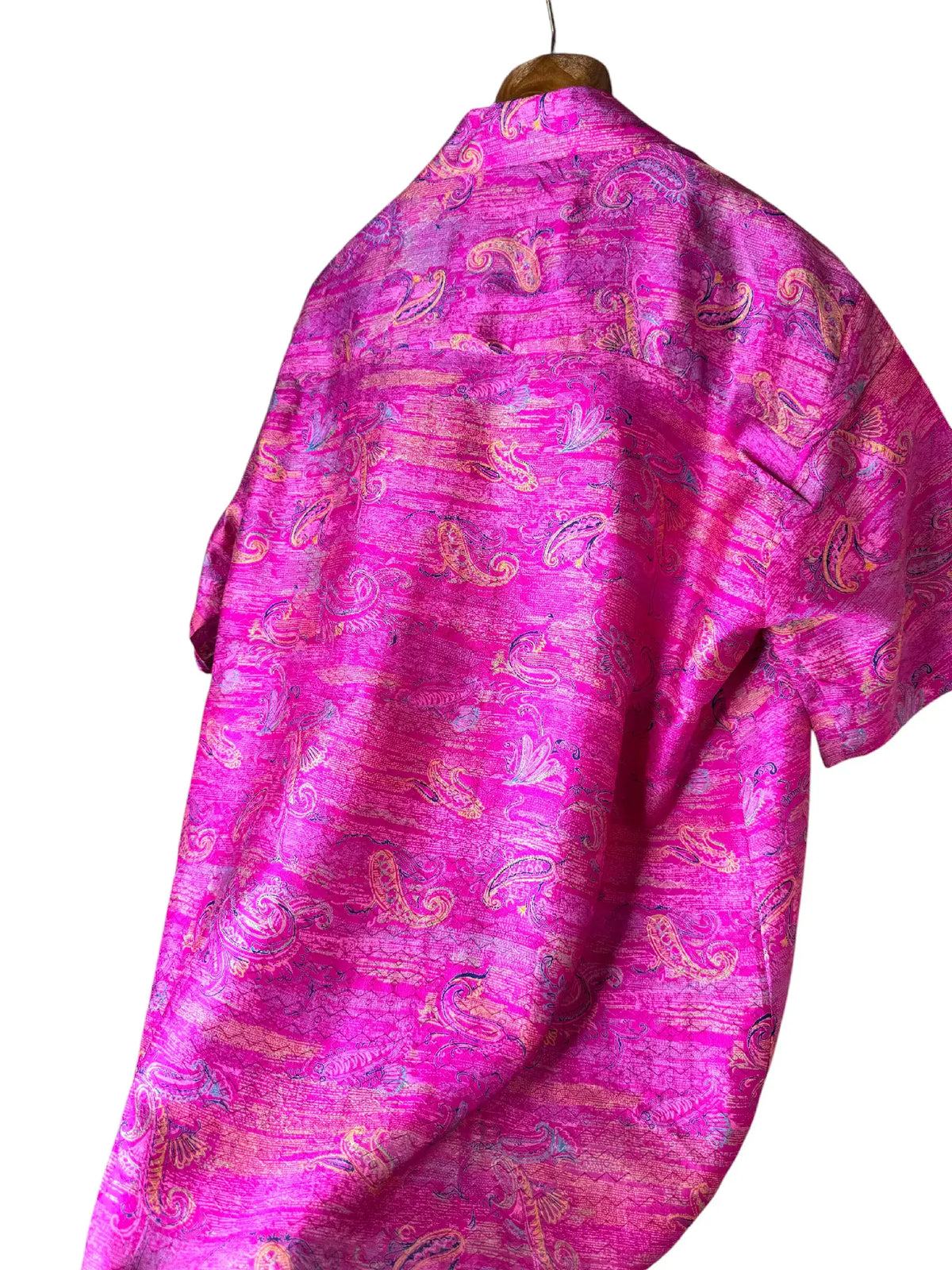 Camicia Etnica in Seta Sari Vintage Paisley Fucsia - Taglia S