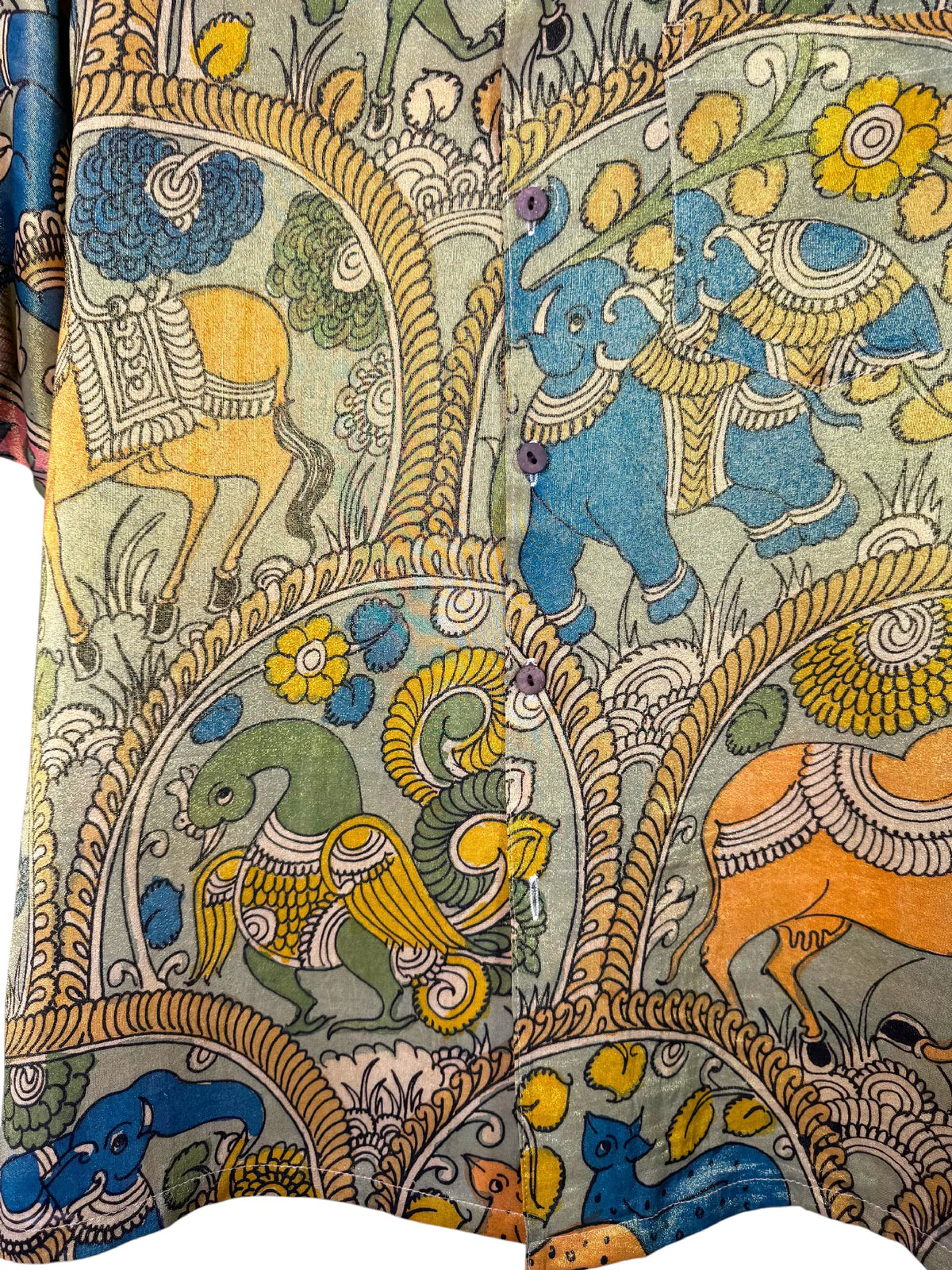 Camicia Etnica Seta Tussar Kalamkari Filo Oro - Tg S