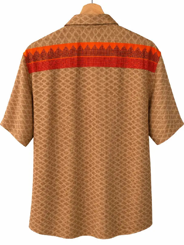 Camicia Sari Cammello Micro-Rombi con Banda Arancio Unisex - Taglia XL