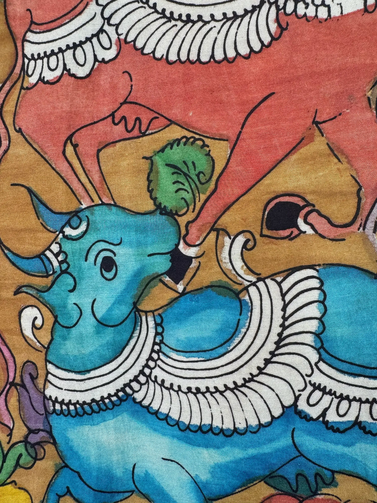 Camicia Etnica Seta Tussar Kalamkari Krishna e Vacche - XL