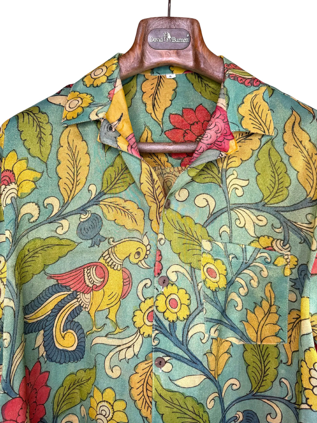 Camicia Etnica Seta Tussar Filo Oro Elefante Fiori - S
