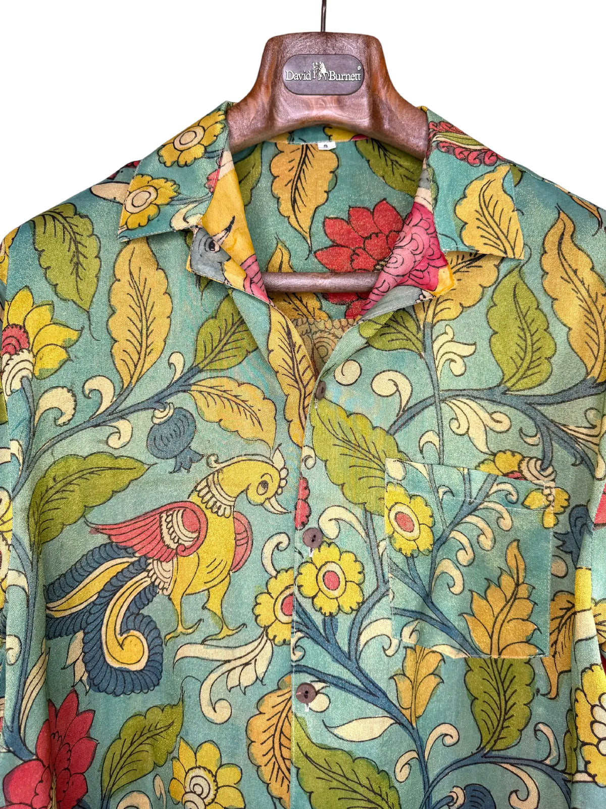 Camicia Etnica Seta Tussar Filo Oro Elefante Fiori - S