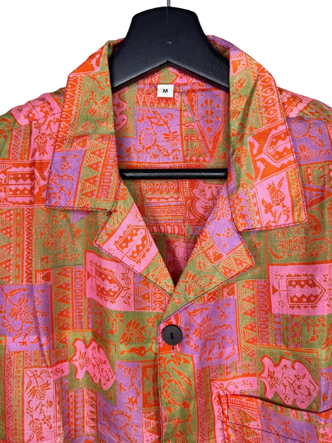 Camicia in Seta Sari Patchwork Etnico Unisex - Taglia M