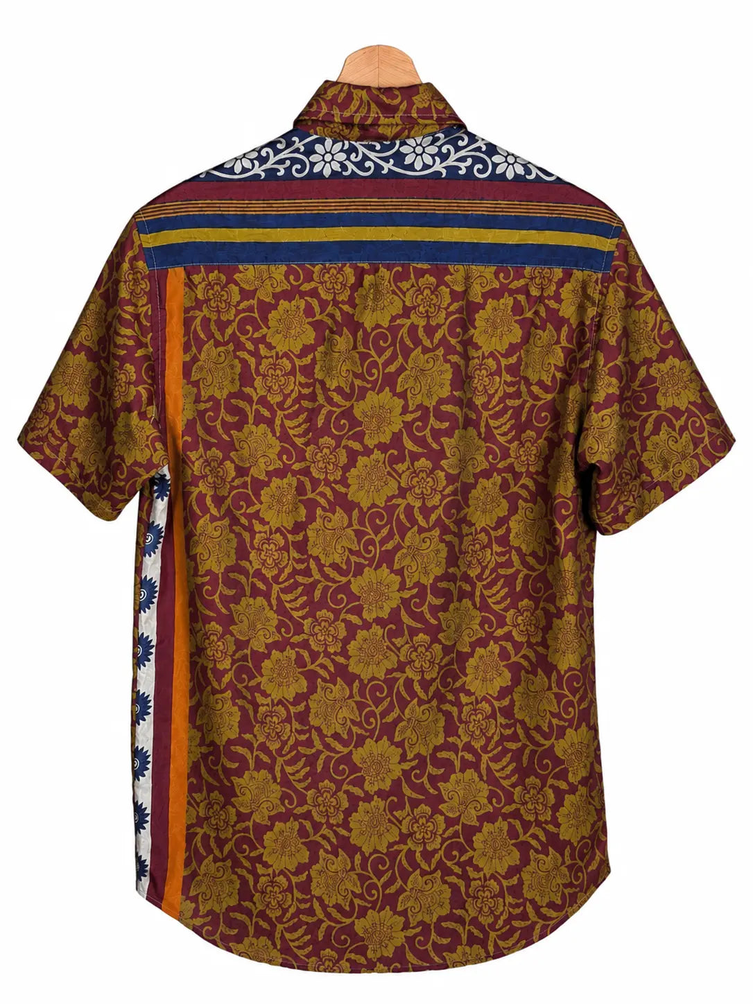Camicia Sari Etnica Fucsia Verde Oliva Floreale Unisex - Taglia S