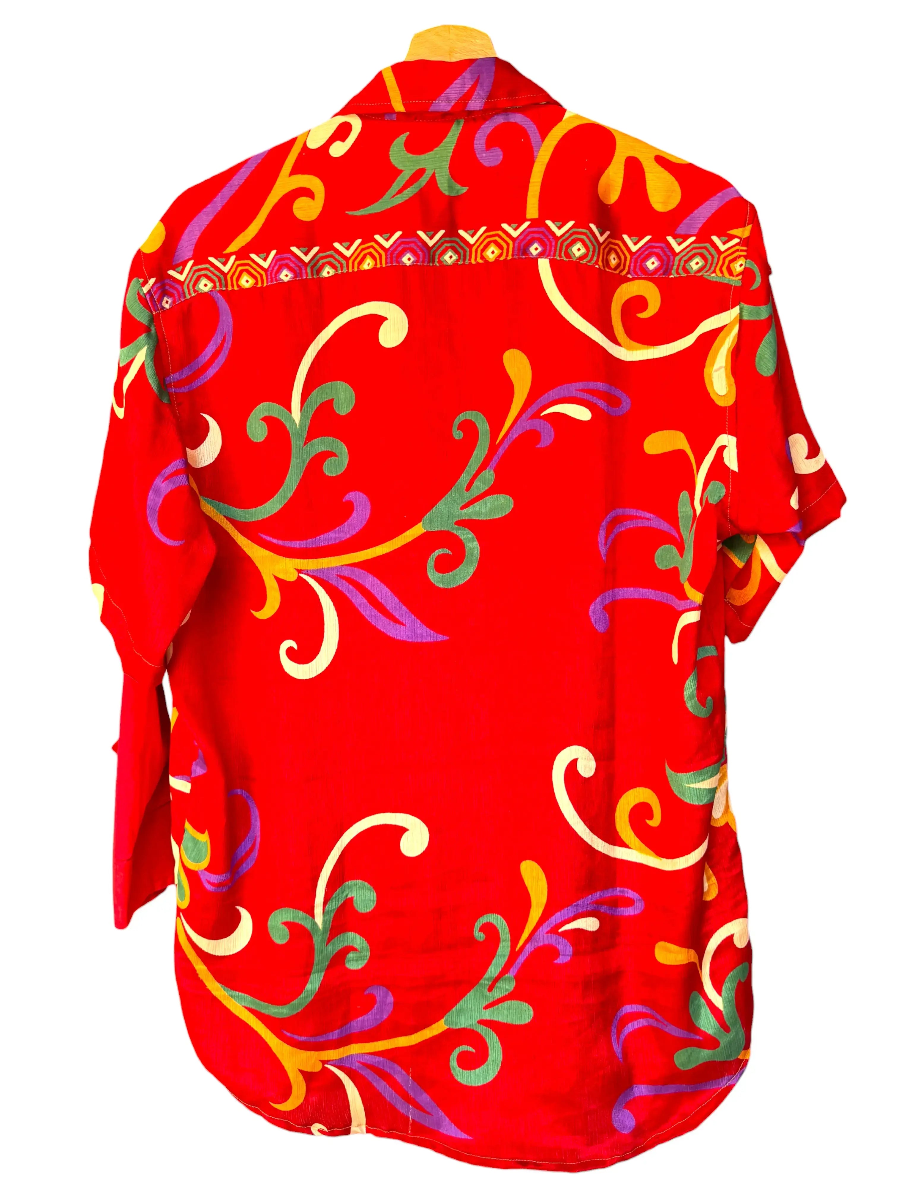 Camicia Etnica Rossa Multicolor Arabesco Boho Sari - Unisex - Taglia L