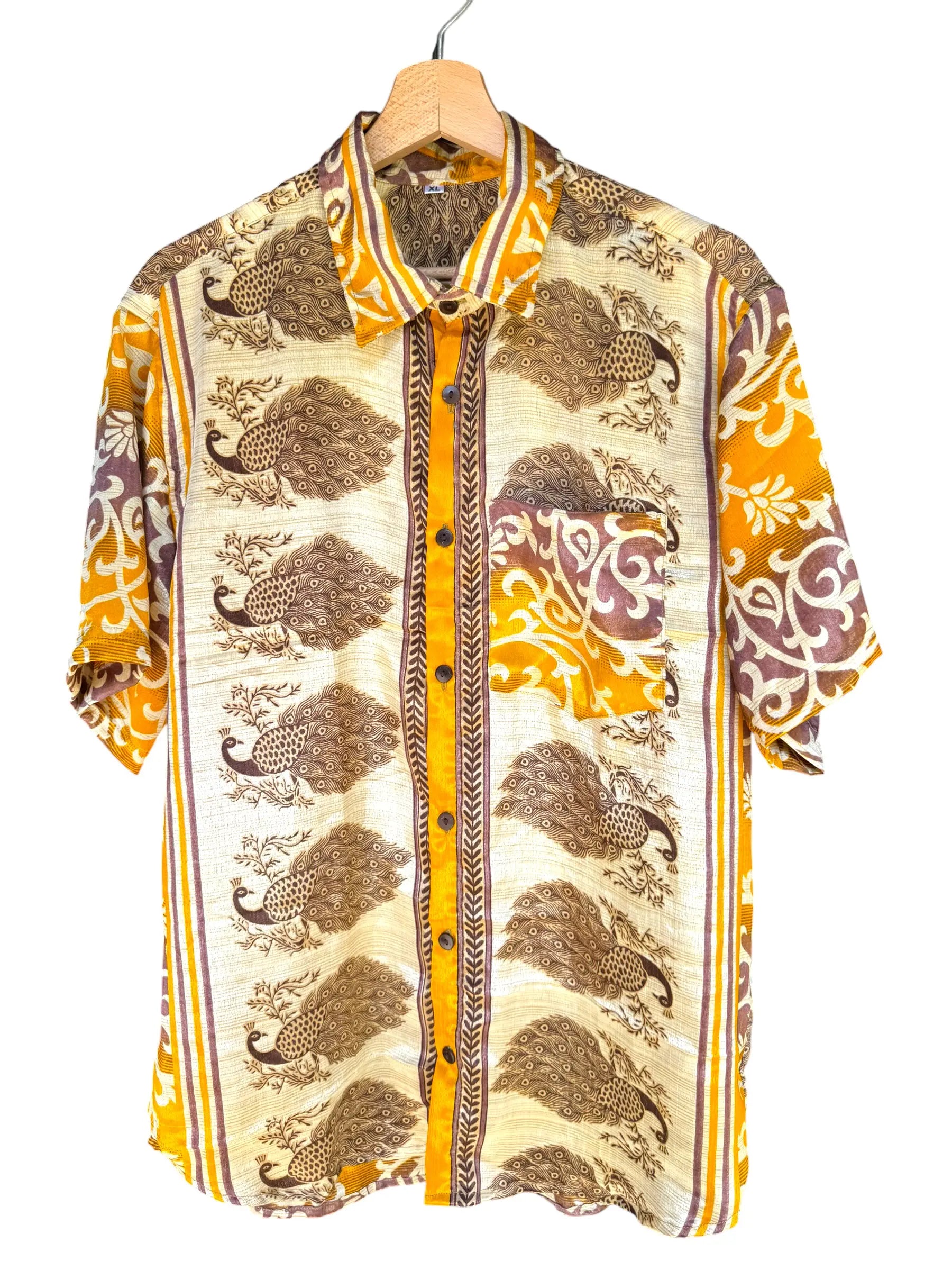 Camicia Etnica Pavoni e Fantasia Orientale Upcycled - Taglia XL