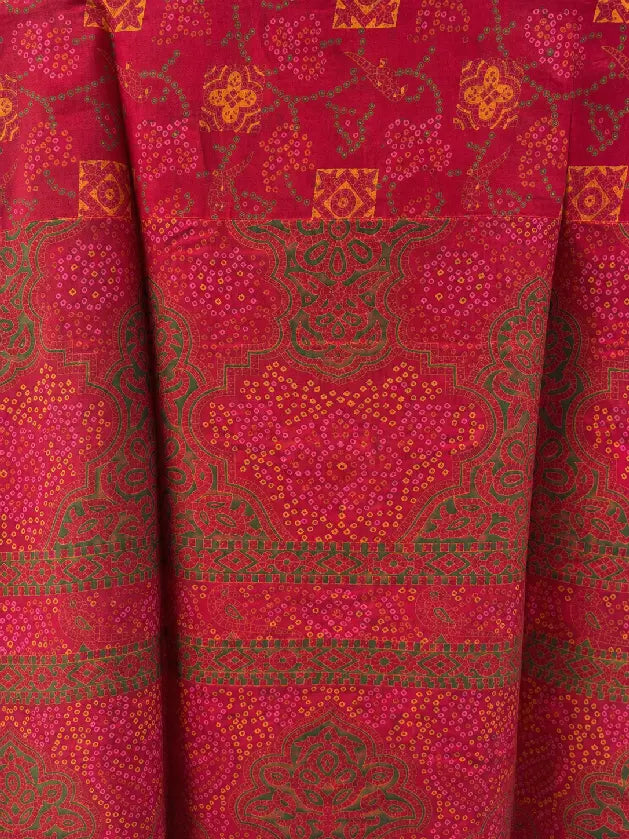 Camicia in Seta Sari Bandhani Rosso e Verde Unisex - Taglia L
