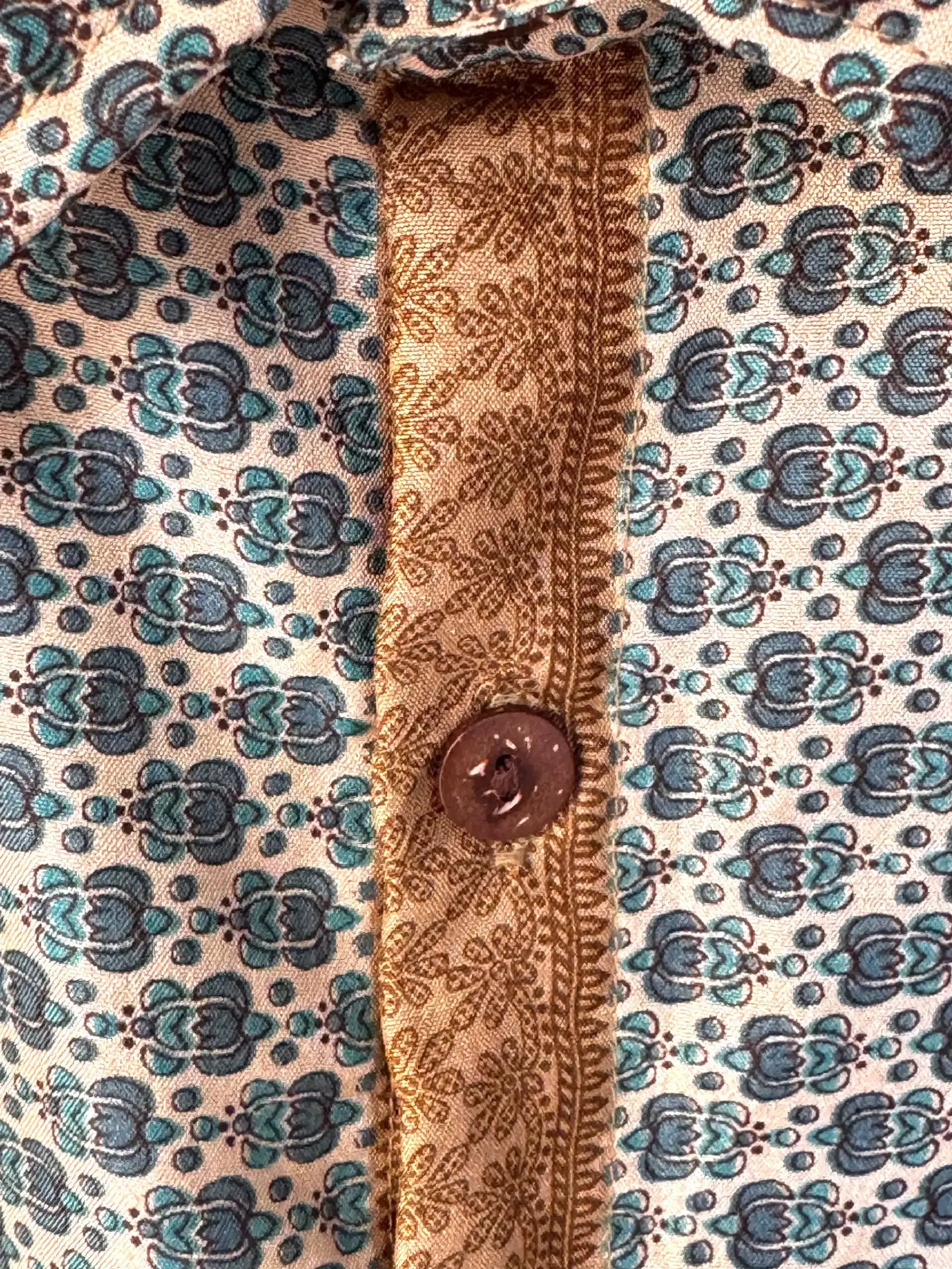 Camicia Etnica Verde Teal Avorio - Mandala Boho Sari - Taglia XL