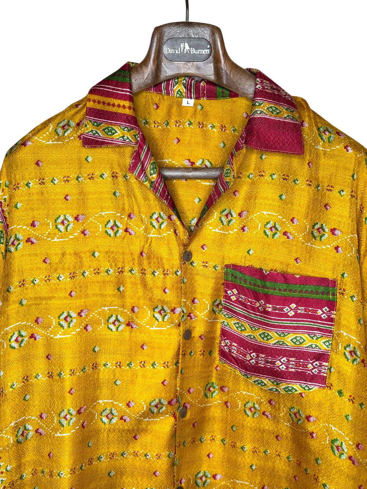 Camicia Etnica in Seta Sari Vintage Zafferano Bordeaux - Taglia L