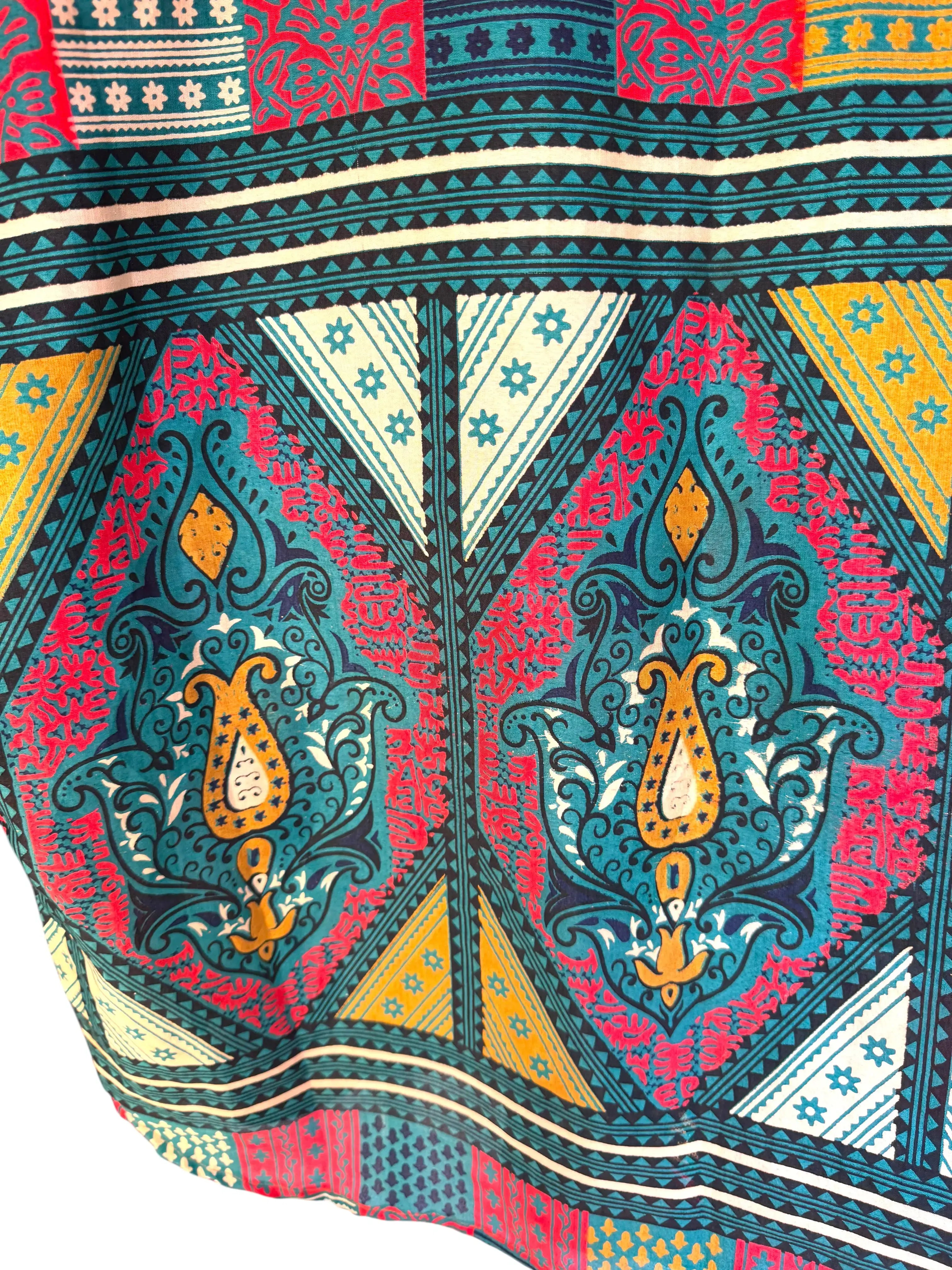 Camicia Etnica Rossa Teal - Patchwork Paisley Boho Sari - Taglia L