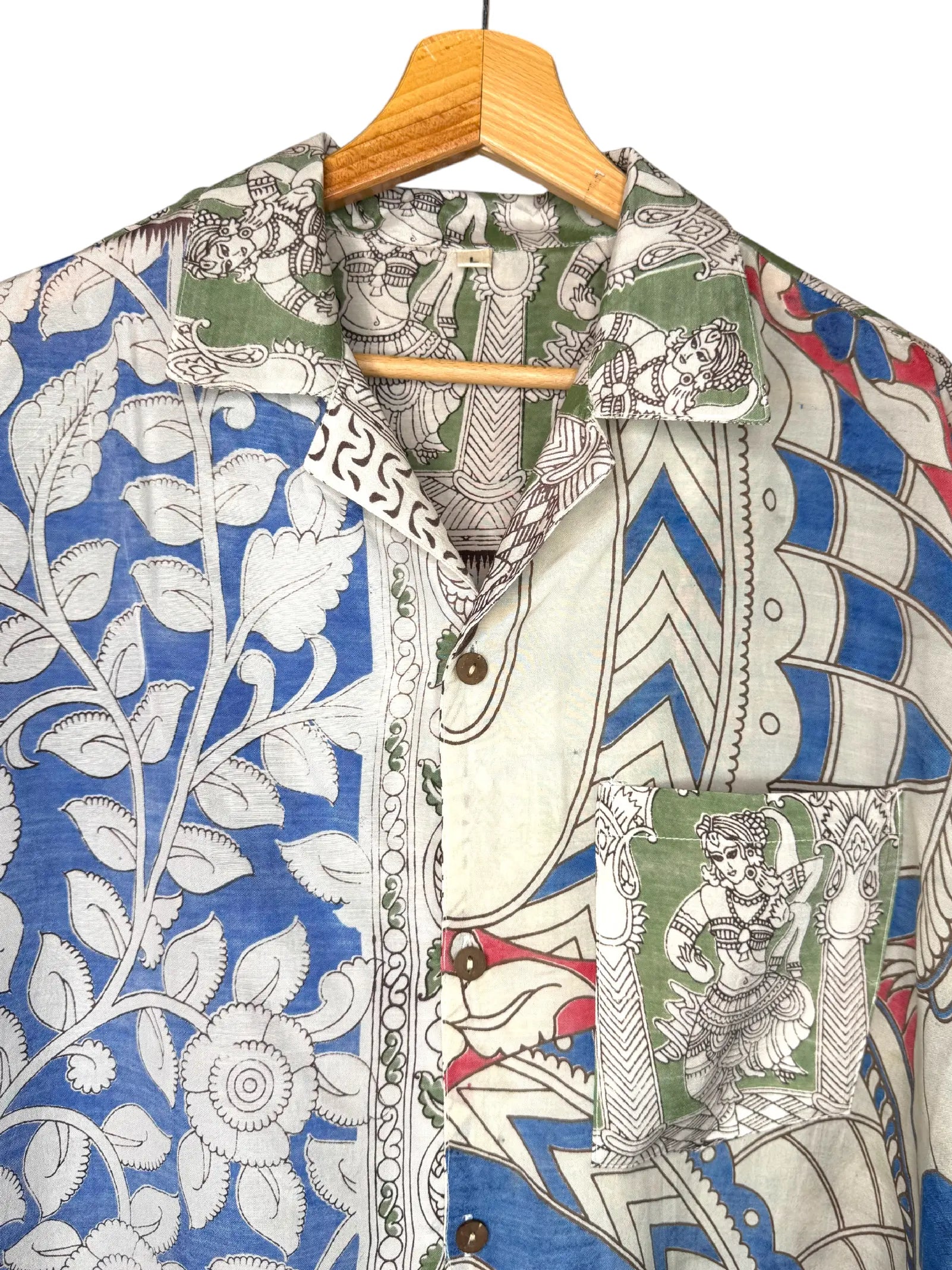 Camicia Etnica Kalamkari Danzatrici Cotone Blu - Taglia L