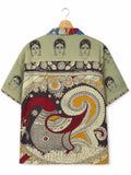 Camicia Kalamkari Block Print Dea Indiana e Pavone Verde Unisex - Taglia XL CAMICIE PARTICOLARI