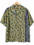 Camicia Etnica in Seta Sari Vintage Paisley Verde Blu - Taglia L