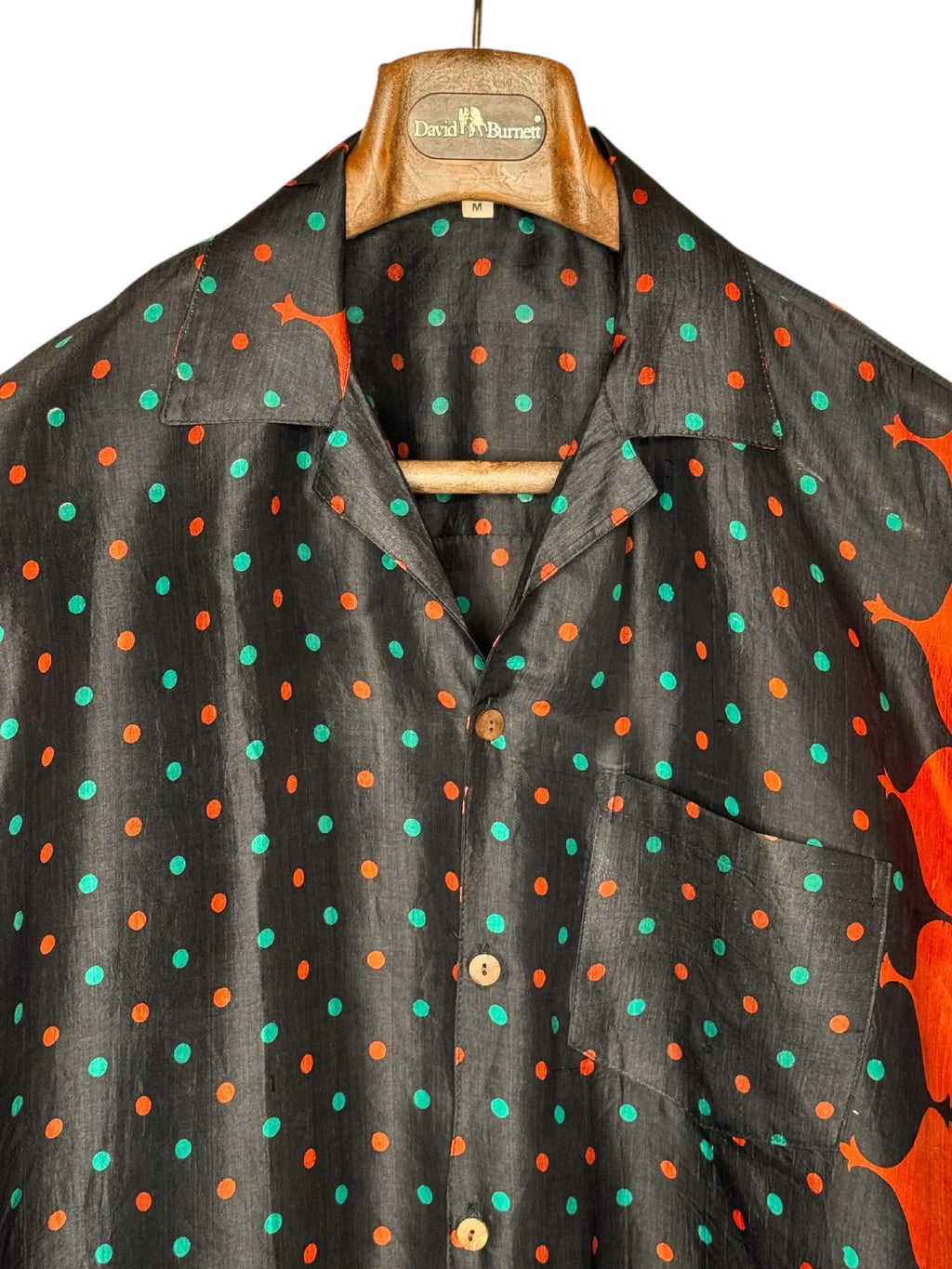 Camicia Etnica in Seta Sari Vintage Pois Nero Arancio - Taglia M