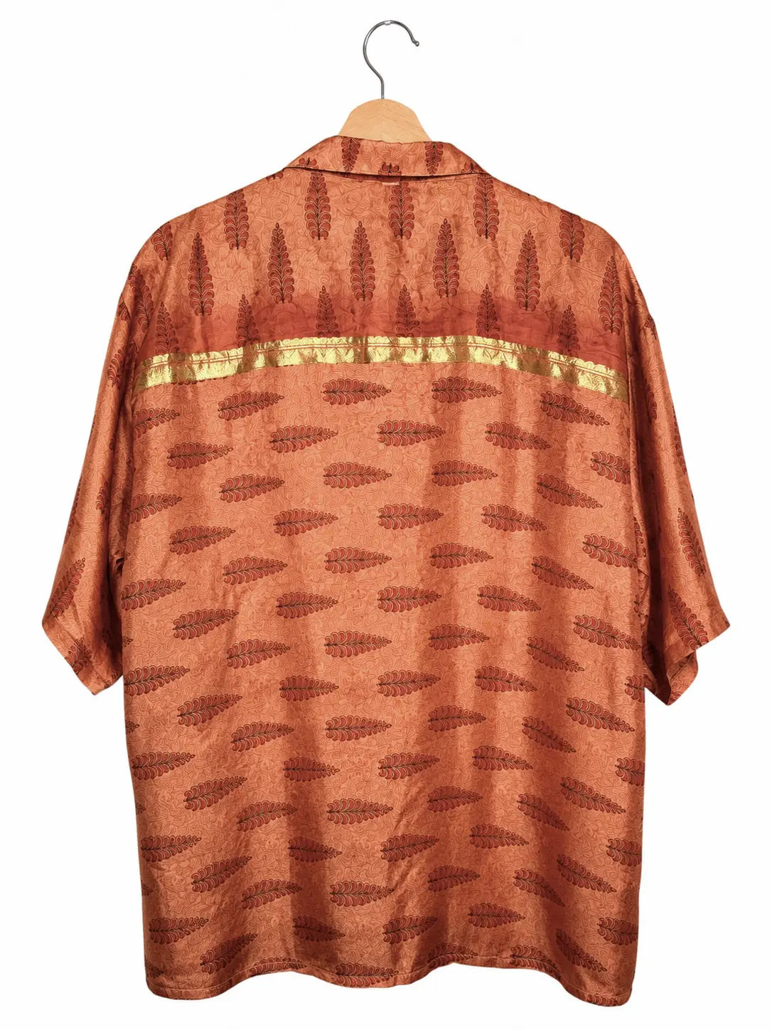 Camicia Etnica in Seta Sari Foglie Rame Zari - Taglia M
