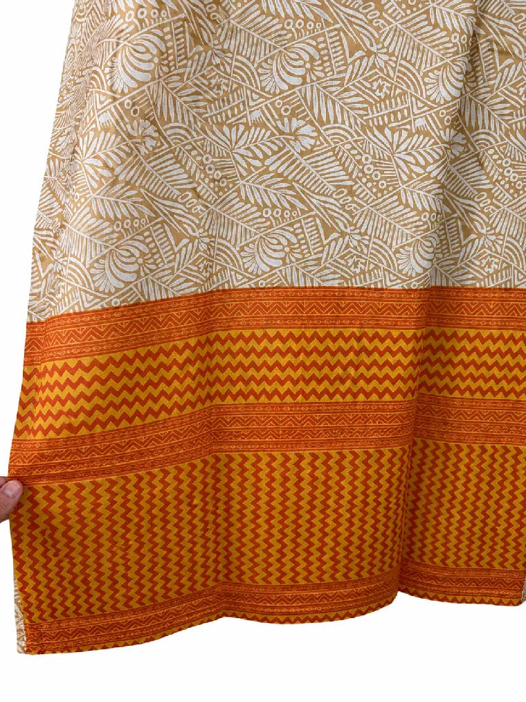 Camicia in Seta Sari Botanico Sabbia e Arancio Unisex - Taglia L