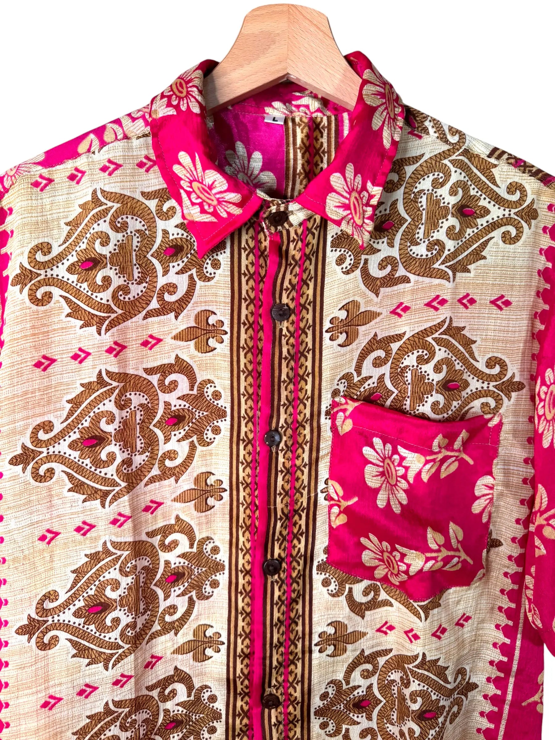 Camicia Particolare Fucsia e Beige - Sari - Taglia L
