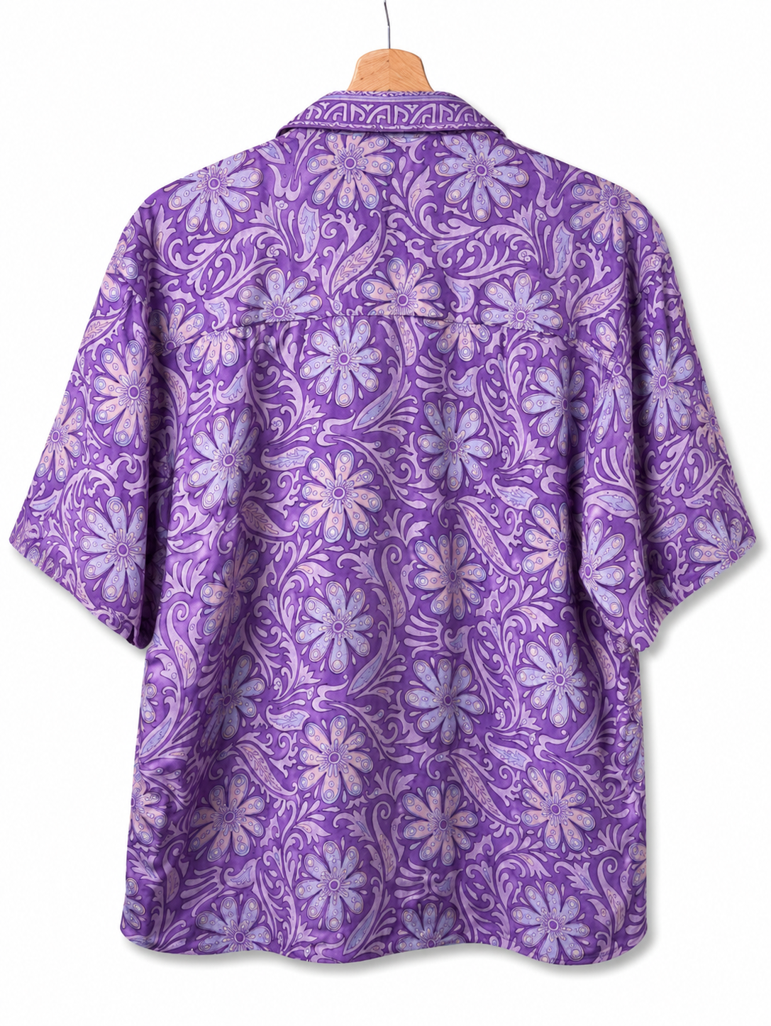Camicia in Seta Sari Floreale Viola Lilla Arabeschi Unisex - Taglia S