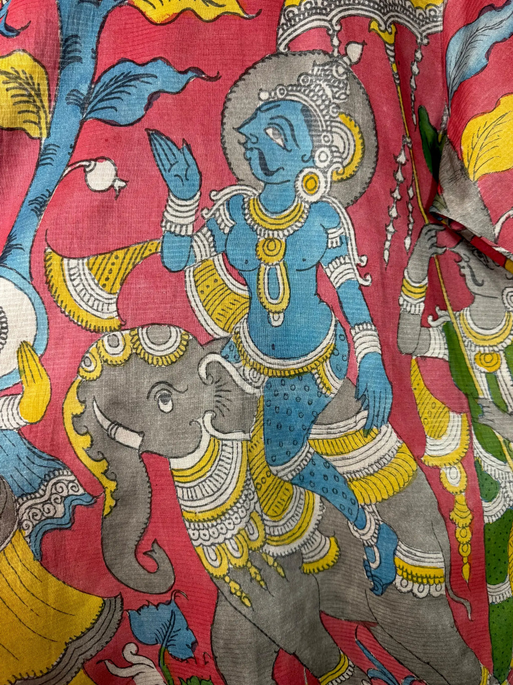 Camicia Etnica Seta Tussar Kalamkari Krishna e Albero - XL