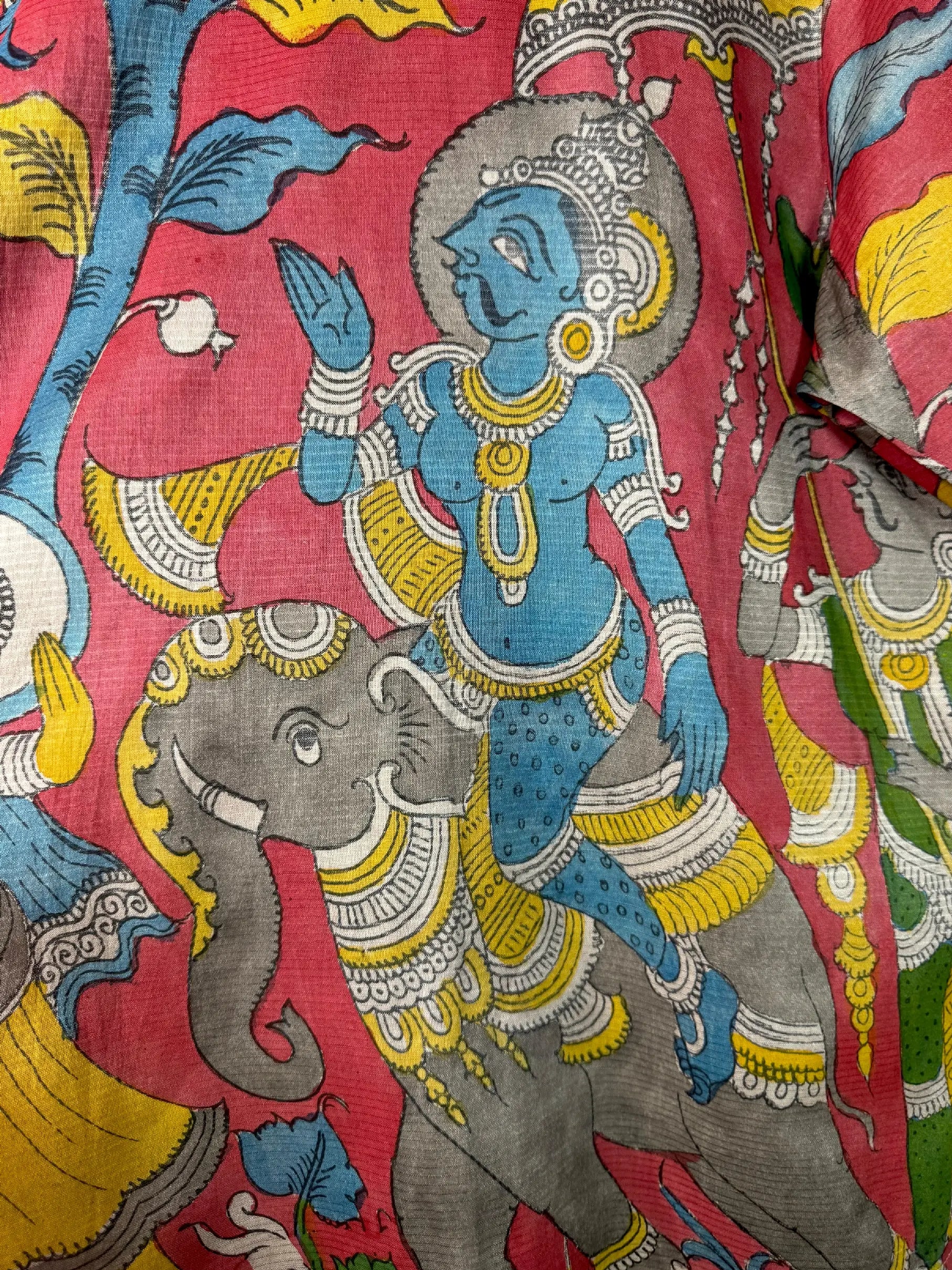 Camicia Etnica Seta Tussar Kalamkari Krishna e Albero - XL