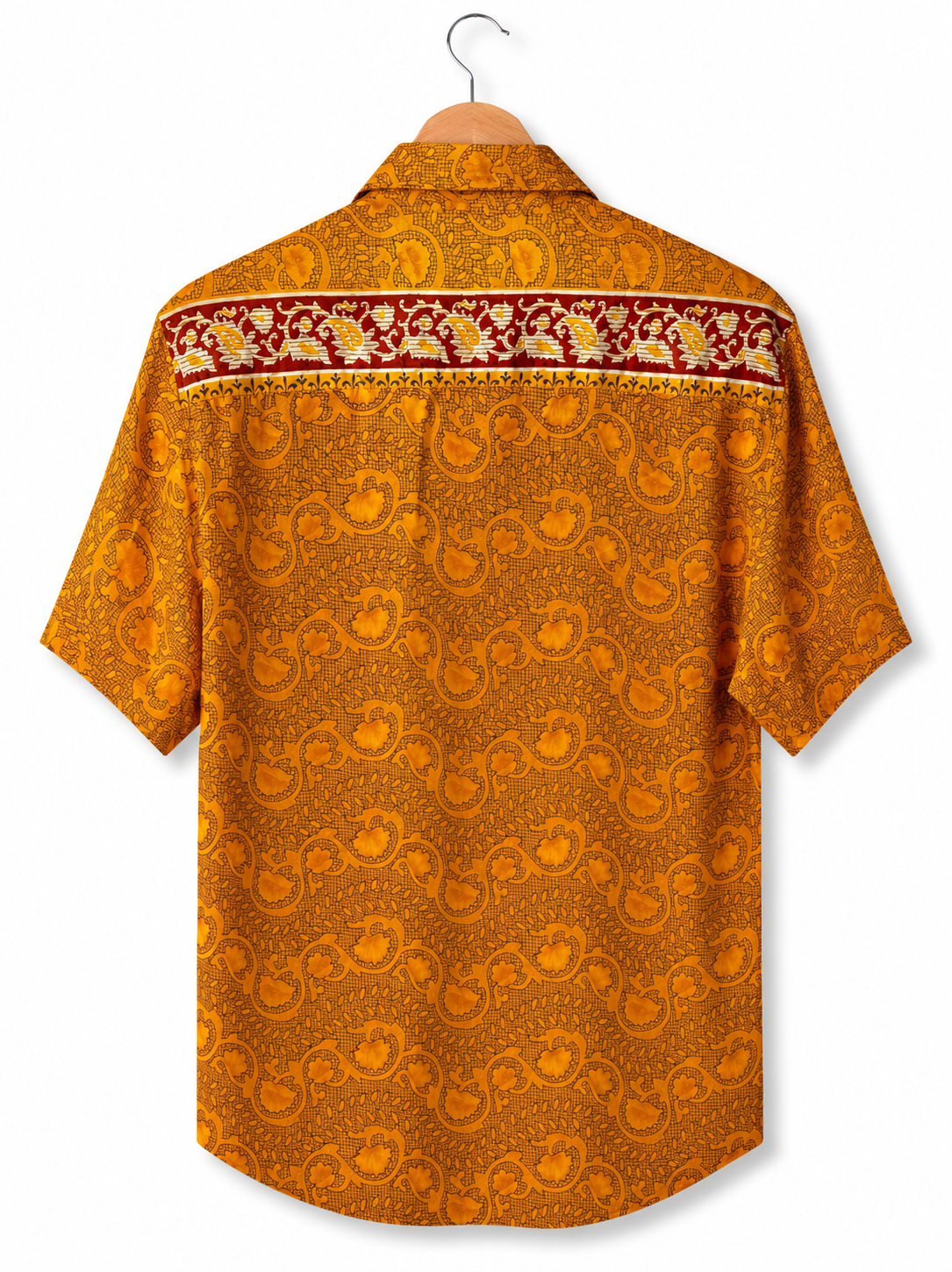 Camicia Sari Etnica Ocra Arancio Floreale Ikat Unisex - Taglia L