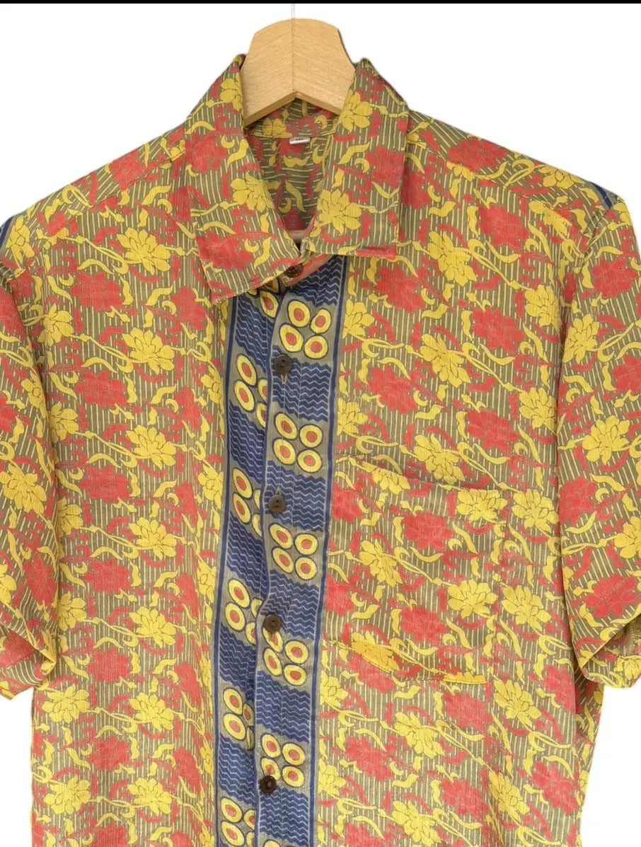 Camicia Floreale Etnica Gialla e Blu Vintage - Taglia M