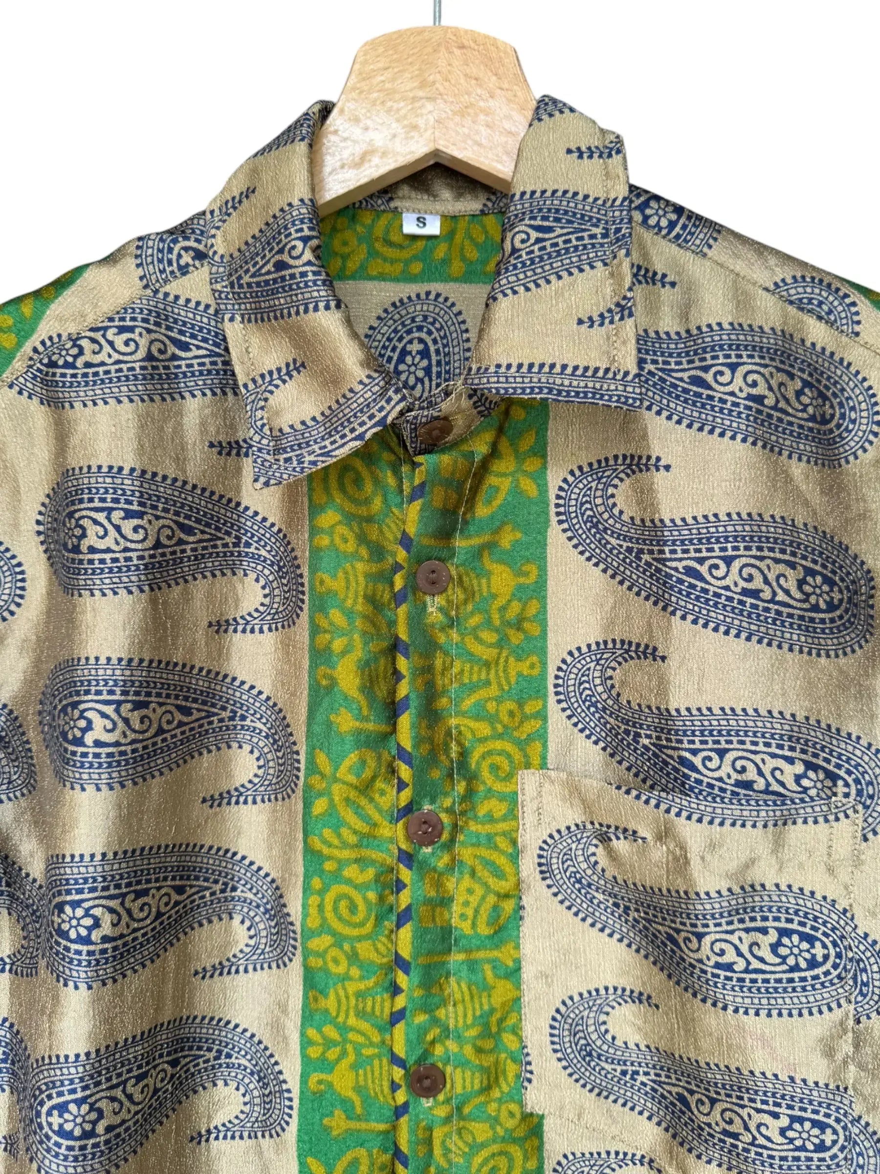 Camicia Paisley Etnica Beige e Blu Vintage - Taglia S