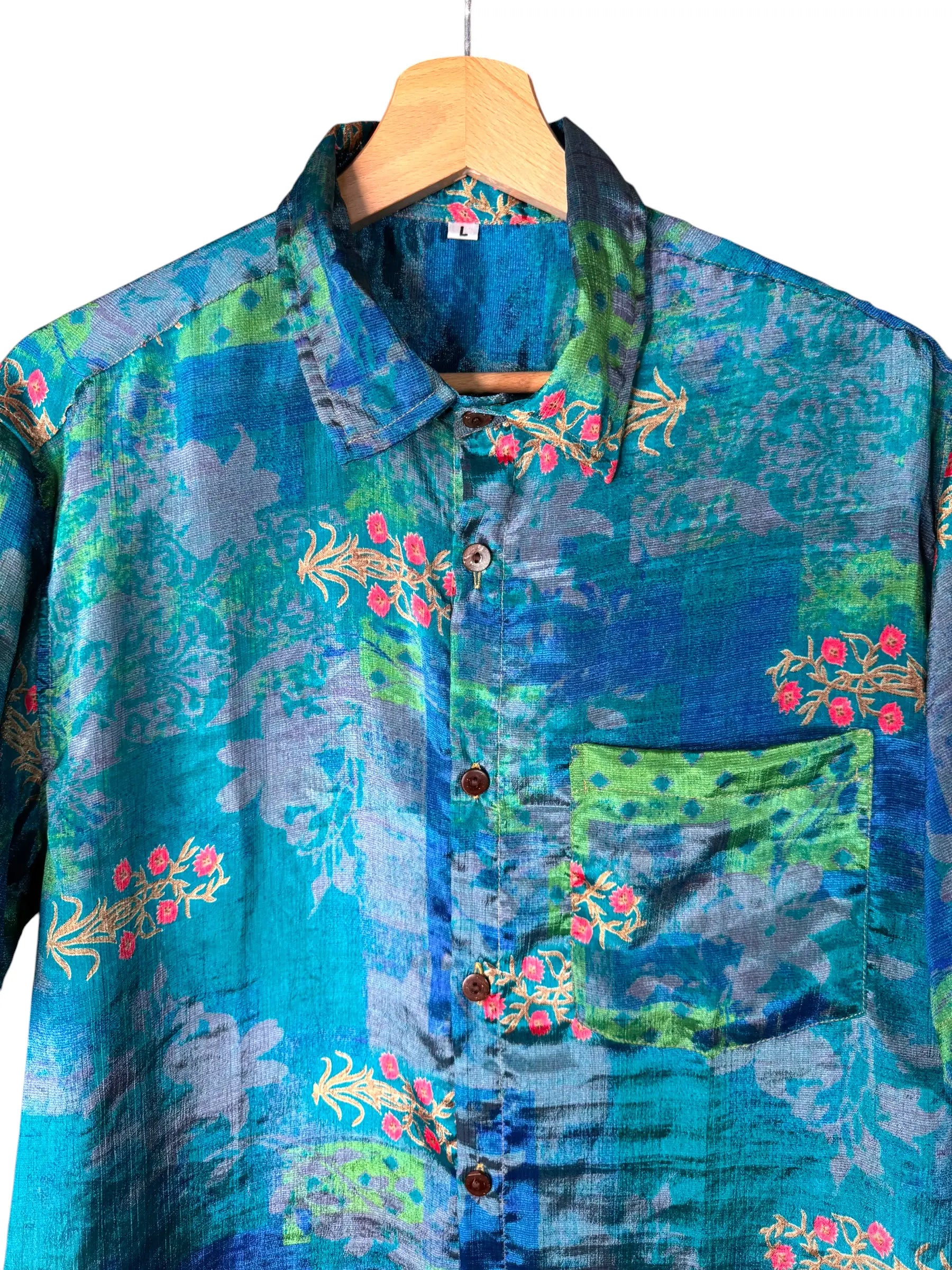 Camicia Particolare Blu e Verde - Sari - Taglia L