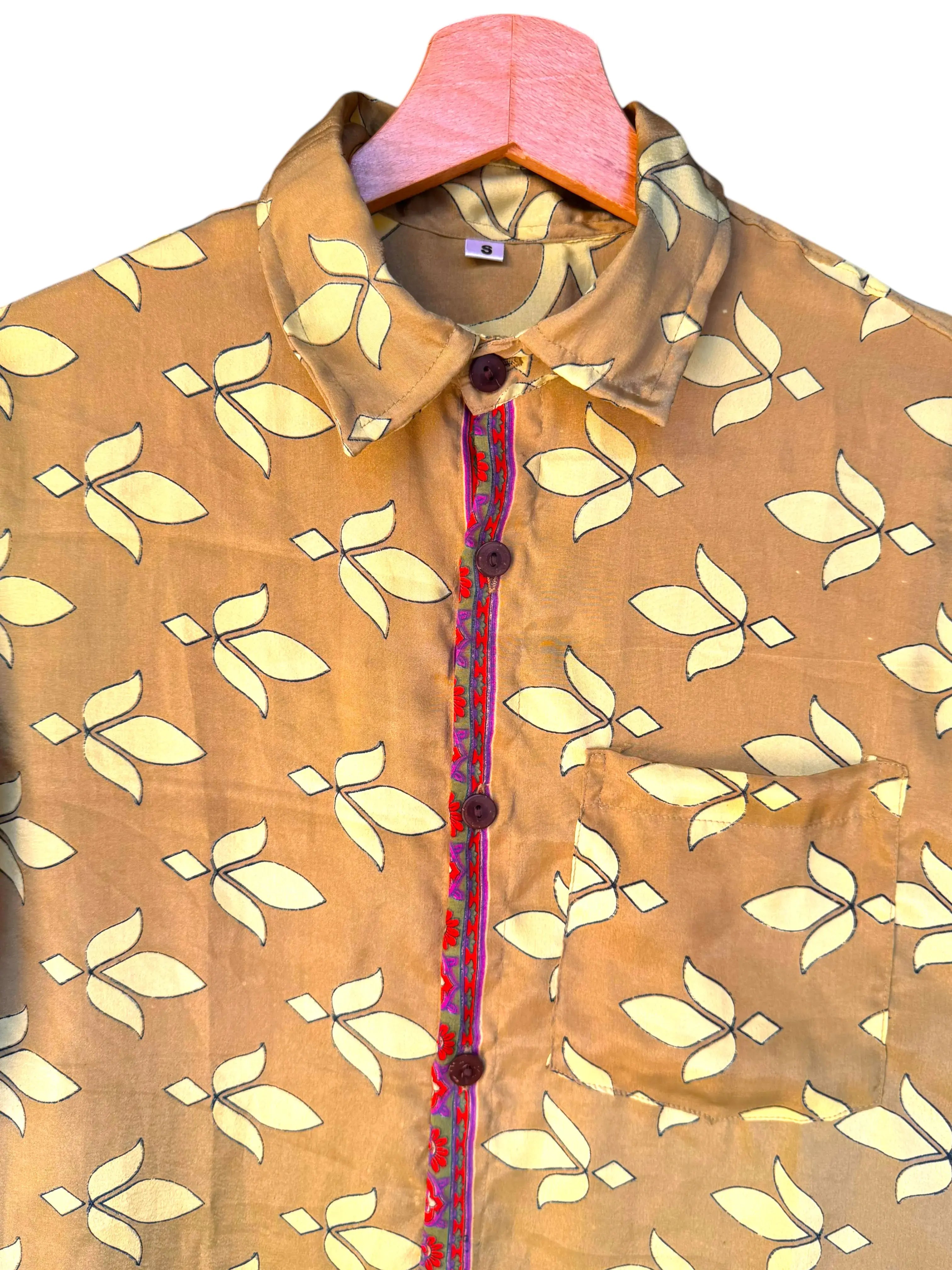 Camicia Etnica Senape Fantasia Geometrica Vintage - Taglia S