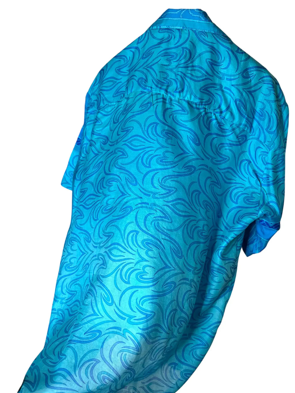 Camicia Etnica in Seta Sari Vintage Fiamme Turchese - Taglia M