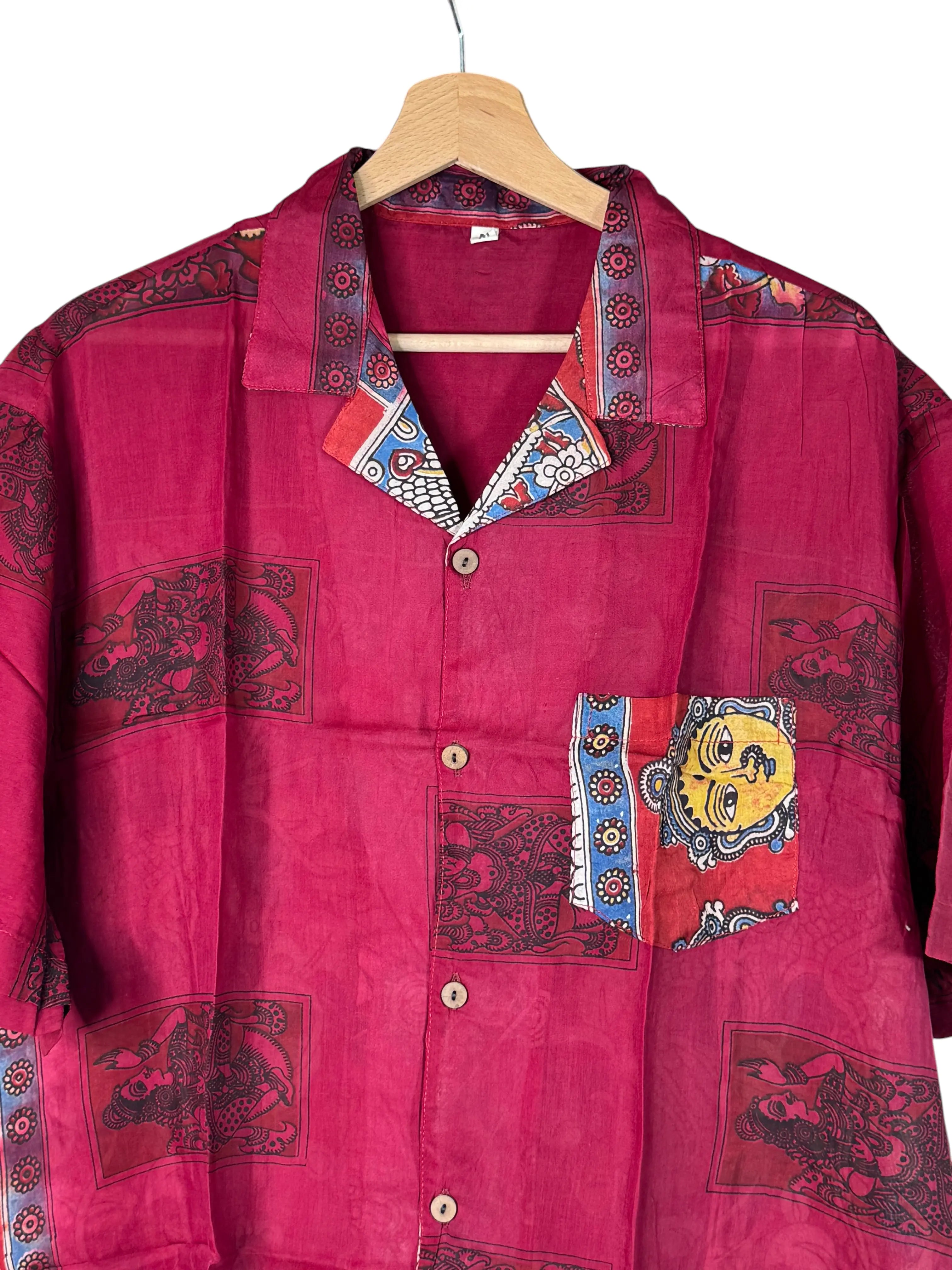 Camicia Sari Block Print Fucsia Pannelli Mitologici Unisex - Taglia M CAMICIE PARTICOLARI