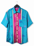 Camicia Sari Etnica Turchese Fucsia Geometrica Unisex - Taglia L