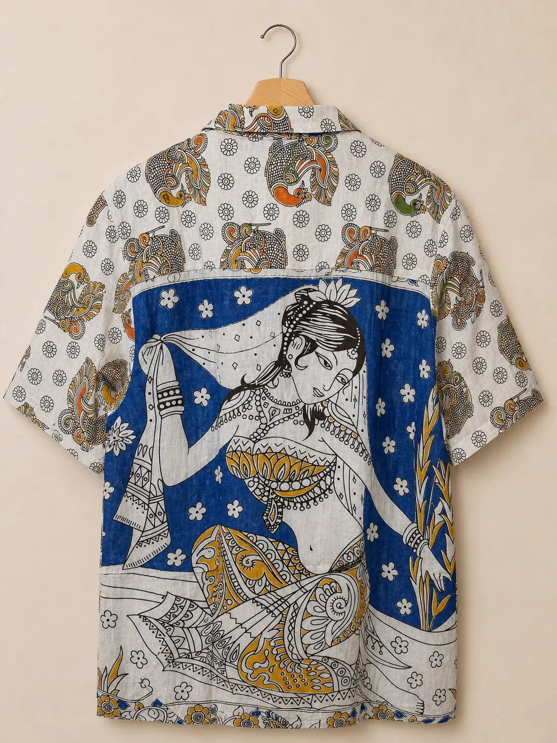 Camicia Etnica Sari Block Print Pavoni Retro - Taglia M