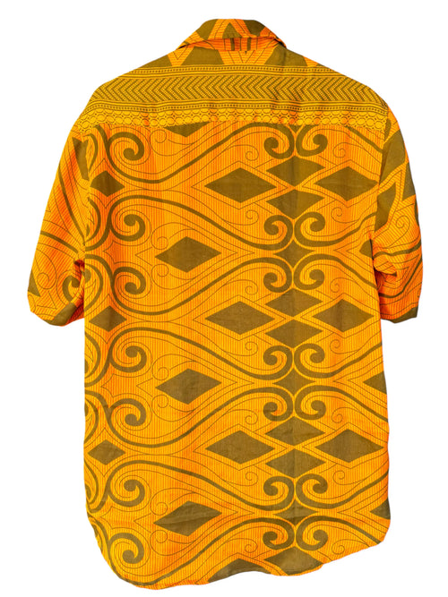 Camicia Etnica Arancio Verde Geometrica Boho Sari - Unisex - Taglia L