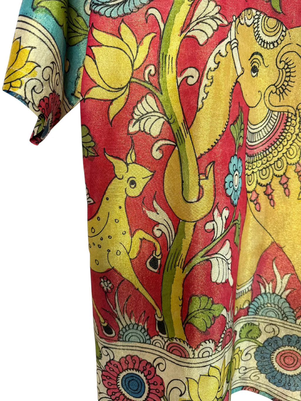 Camicia Etnica Seta Tussar Filo Oro Elefante Fiori - S