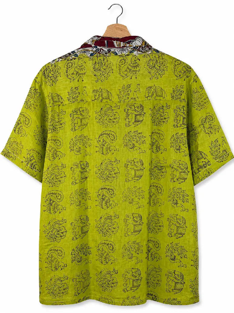 Camicia Unisex Kalamkari Verde Lime con Elefanti - Taglia S CAMICIE PARTICOLARI