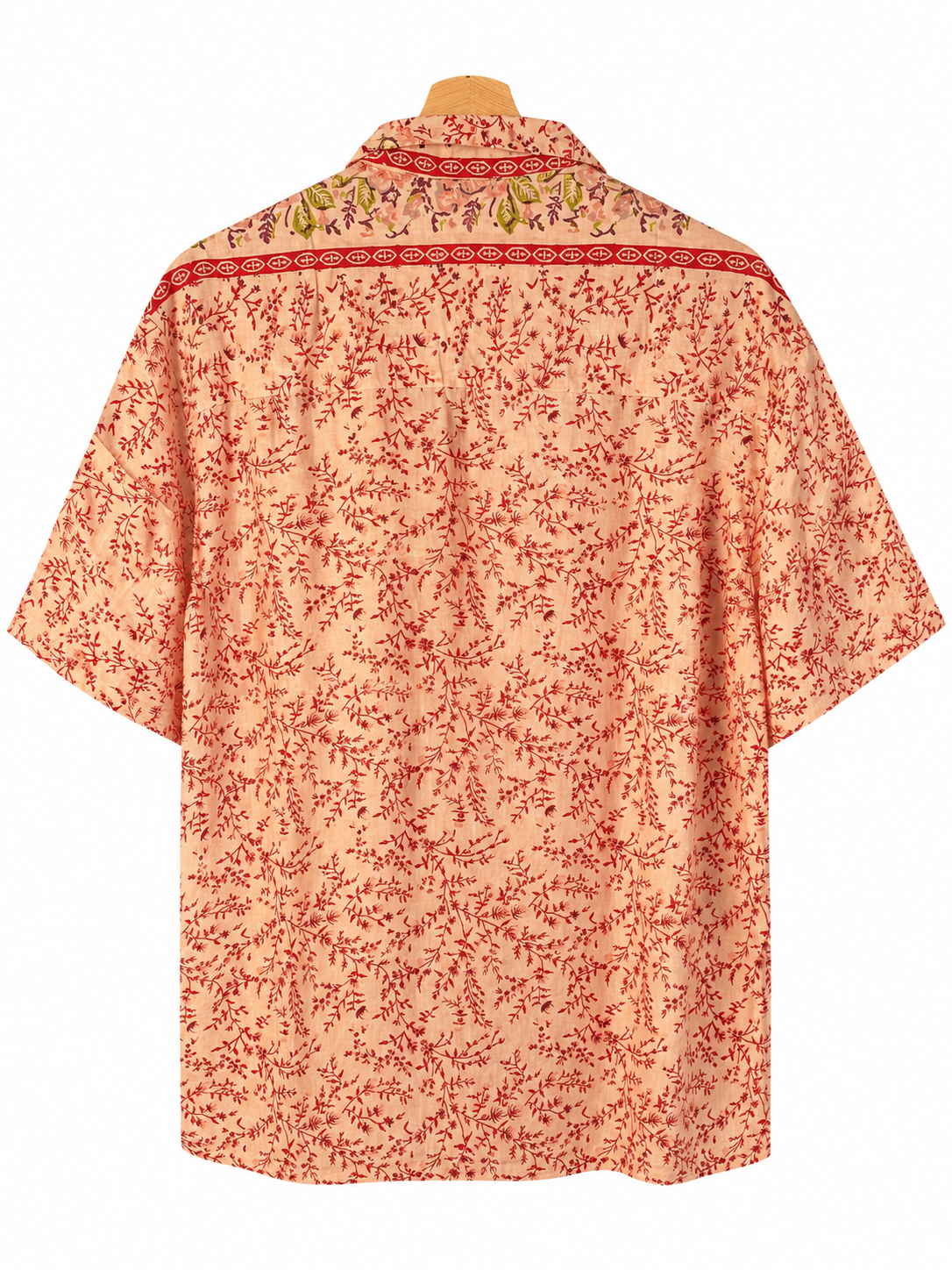 Camicia in Seta Sari Ramage Botanico Avorio e Rosso Unisex - Taglia M