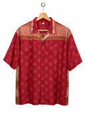 Camicia in Seta Sari Tribale Rosso e Terracotta Unisex - Taglia XL