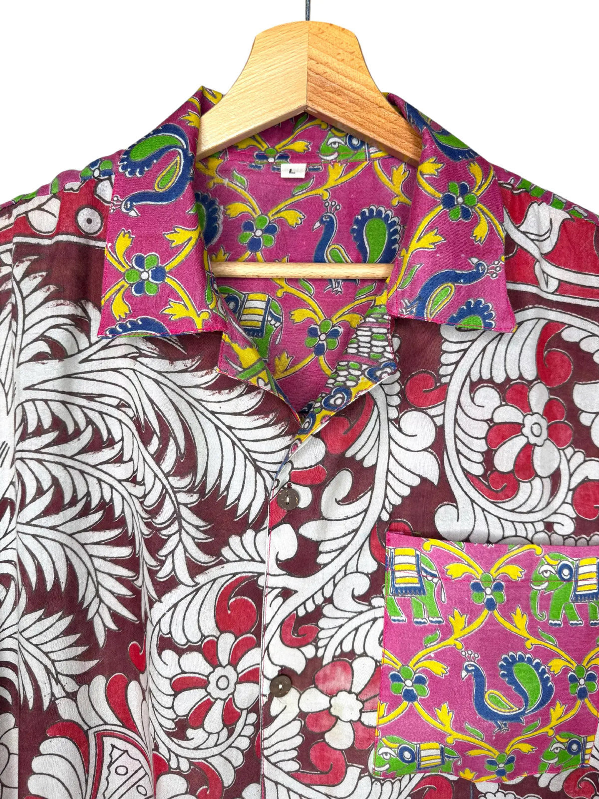 Camicia Etnica Kalamkari Pavone Cotone Fucsia - Taglia L