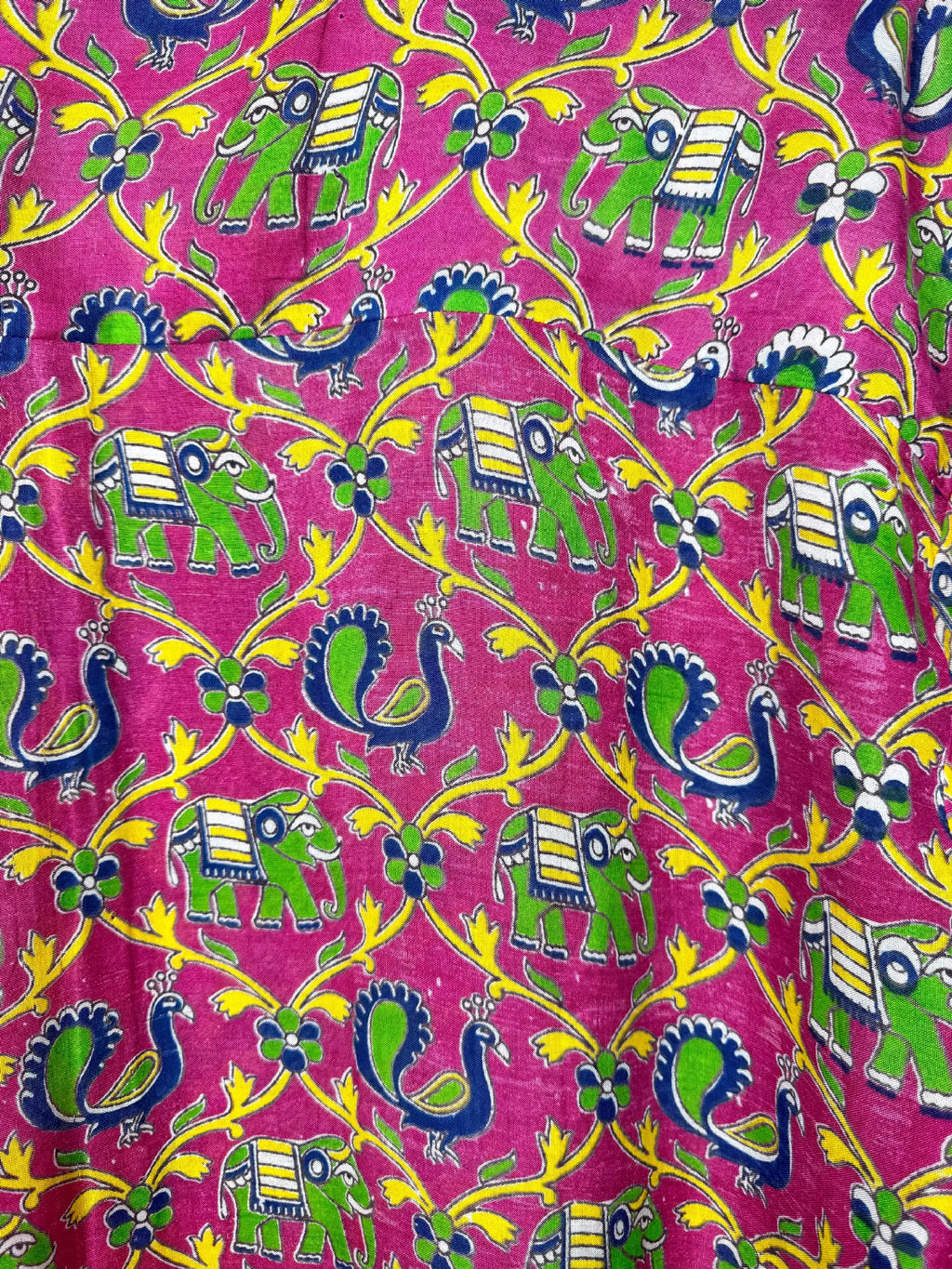 Camicia Etnica Kalamkari Pavone Cotone Fucsia - Taglia L