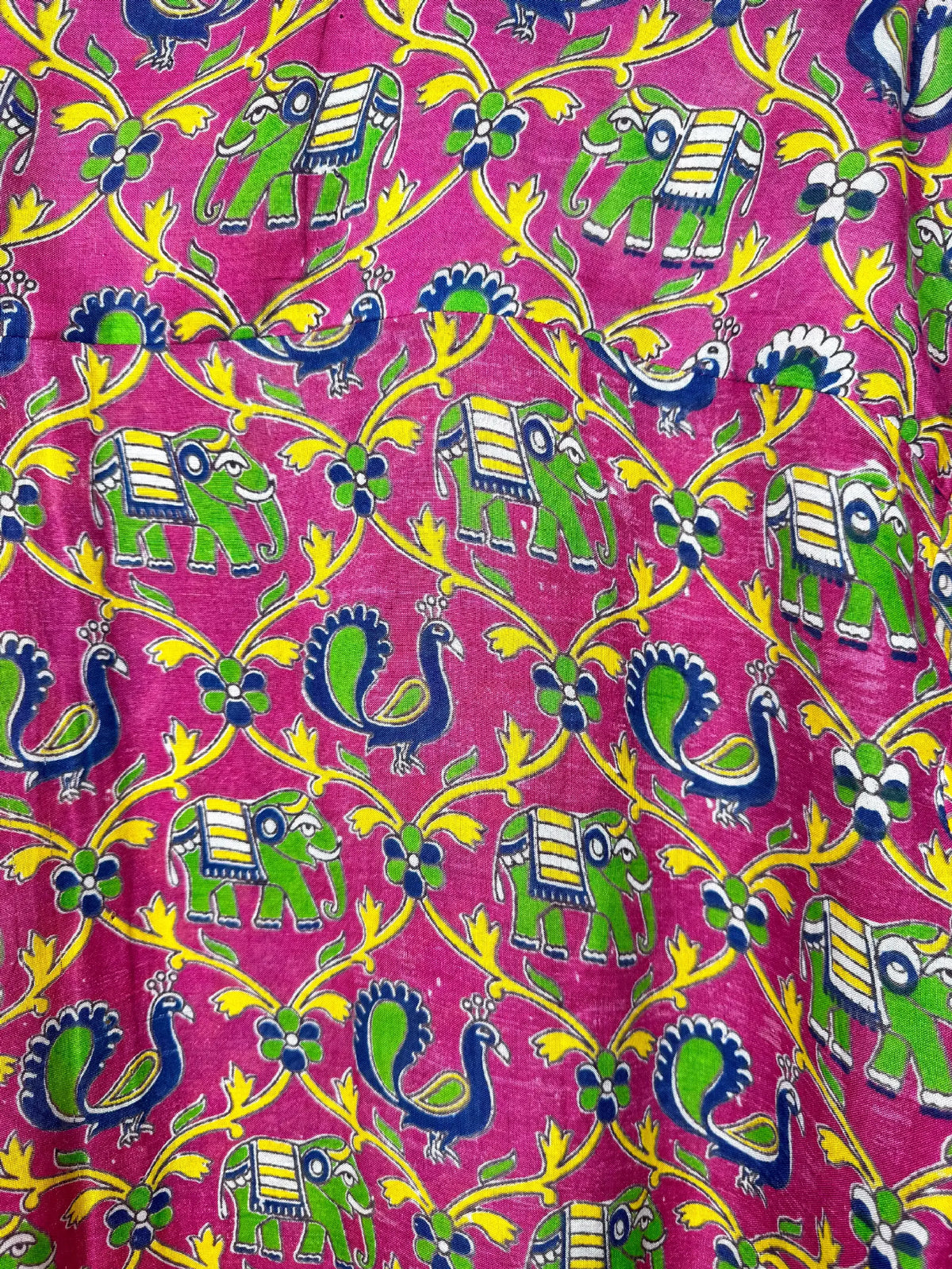 Camicia Etnica Kalamkari Pavone Cotone Fucsia - Taglia L