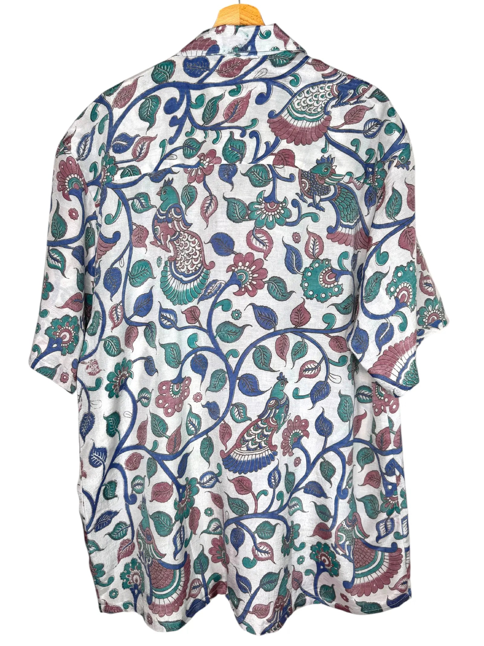 Camicia Etnica Kalamkari Pavoni Cotone Bianco - Taglia L