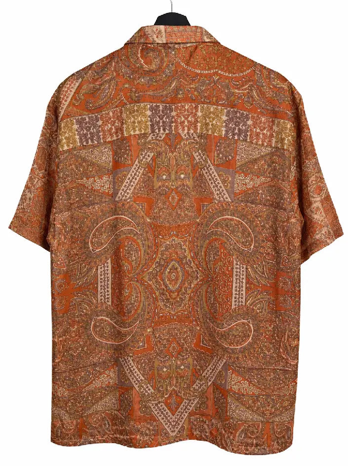 Camicia in Seta Sari Paisley Mandala Terracotta Unisex - Taglia S