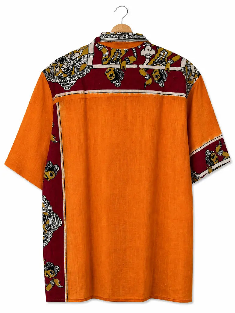 Camicia Sari Block Print Arancio Figure Danzanti Unisex - Taglia S CAMICIE PARTICOLARI