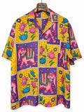 Camicia Etnica Seta Tussar Kalamkari Elefanti Rosa - Tg XL