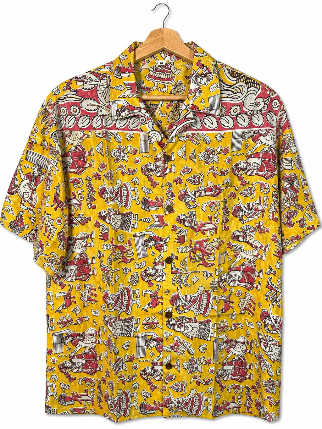 Camicia Etnica Sari Block Print Giallo Guerrieri Kalamkari - Taglia M CAMICIE PARTICOLARI