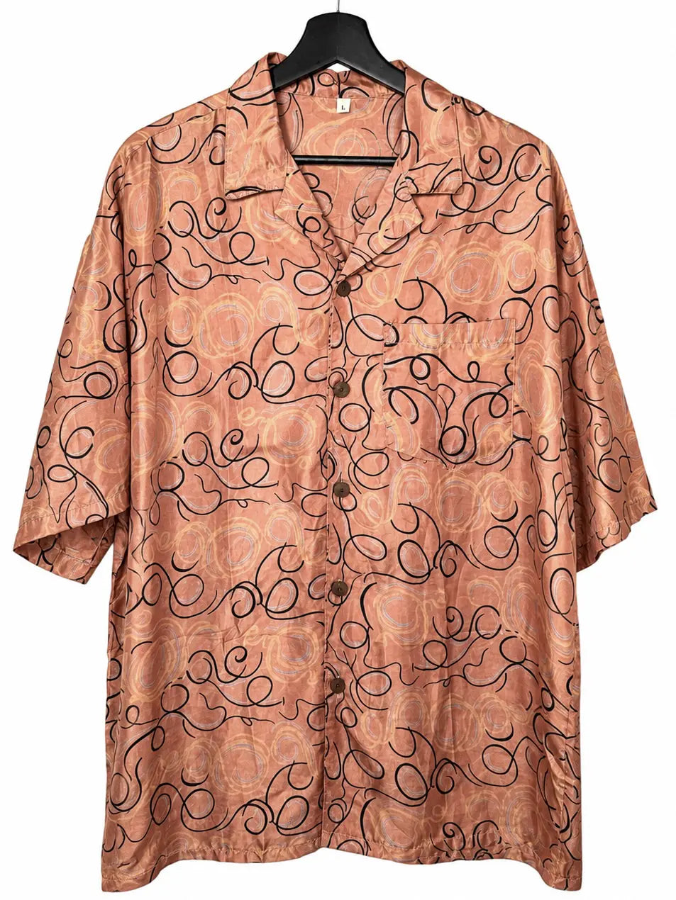 Camicia Etnica in Seta Sari Spirali Rosa Cipria - Taglia L