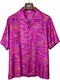 Camicia Etnica in Seta Sari Vintage Paisley Fucsia - Taglia S